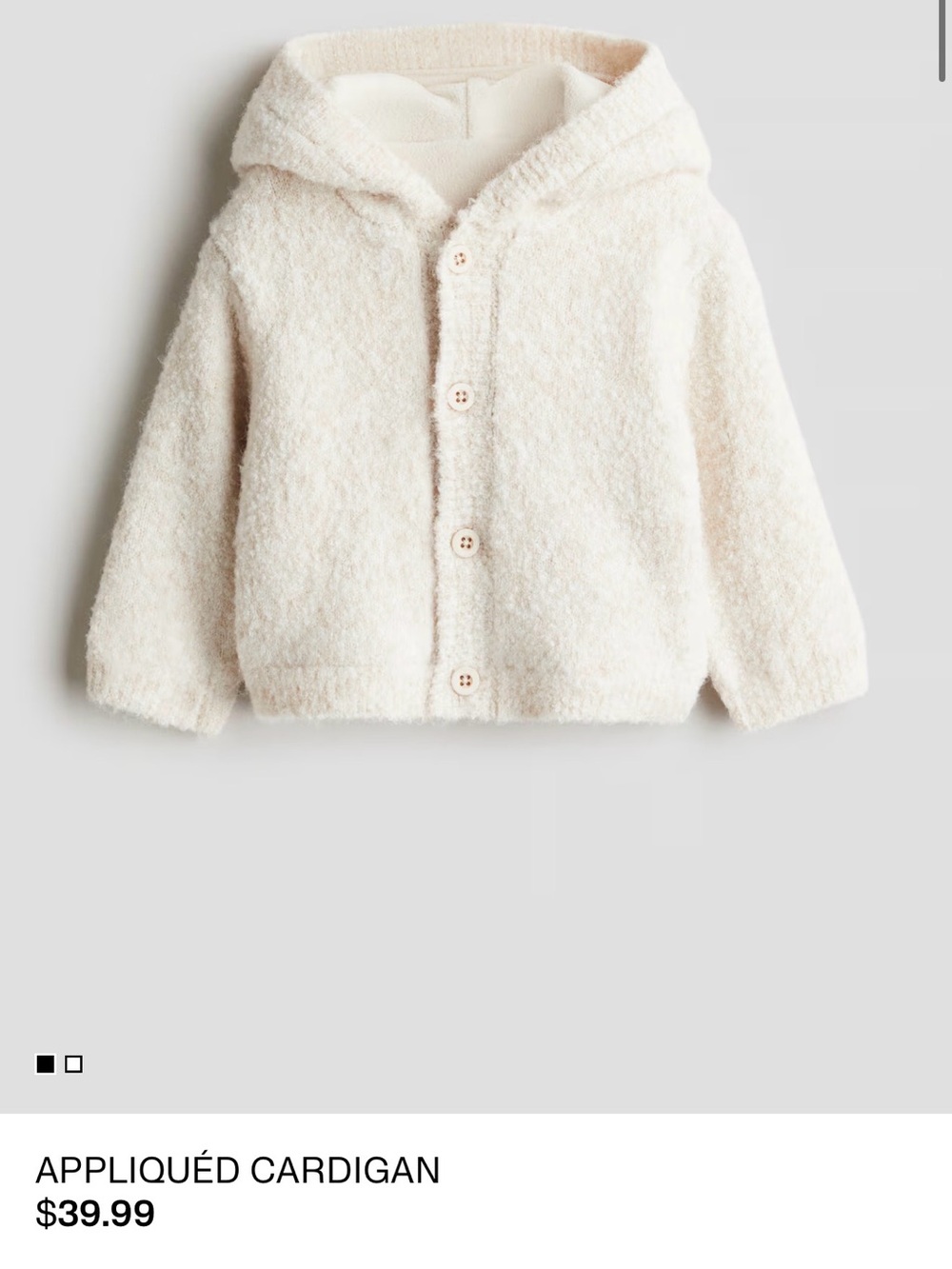 NWT H&M Cozy Hooded Appliquéd Cardigan in Soft Cream - Size 18M